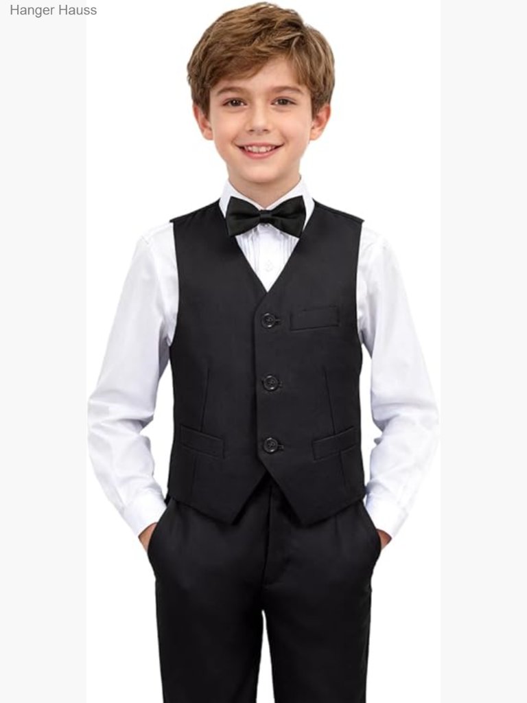 Boys 4 Piece Suit Set Vest Pants Dress Shirt Bowtie Slim Fit Wedding